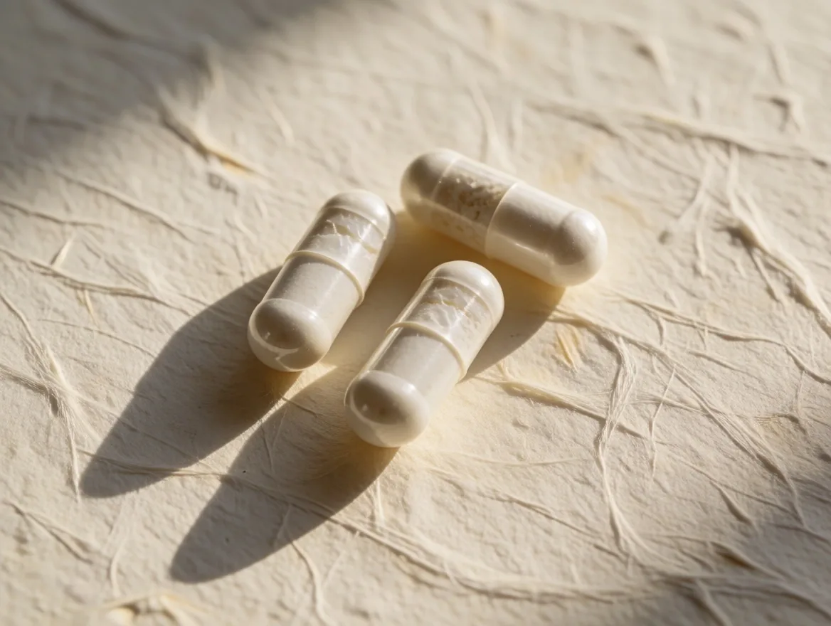 Mineral supplement capsules on a cream paper surface